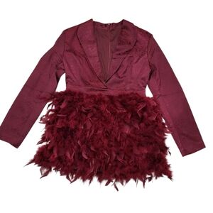 123B. NWT Lorigal Burgundy Feathered Women's Mini Dress - Size Small